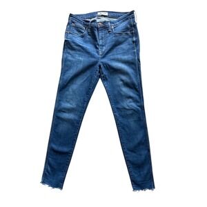 Madewell High Rise Skinny Jeans Dark Wash Raw Hem Size 30